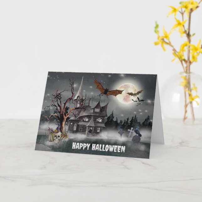 Carte Halloween de la maison chassée éffrayante (Fleur jaune)