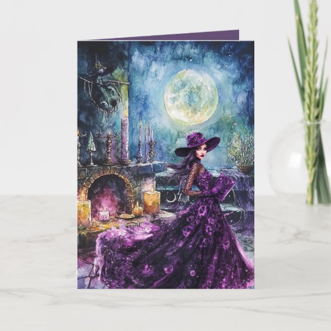 Carte Halloween de la sorcière de la pleine lune (Devant)