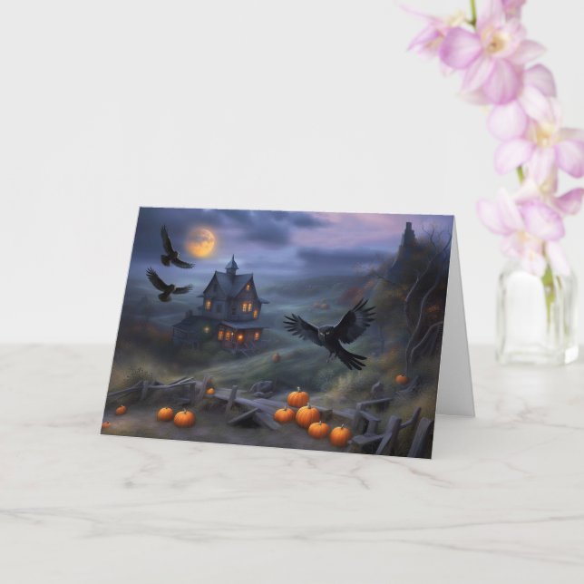 Carte Halloween de Notre Maison à Votre Mignonne Haunt (Orchidée)