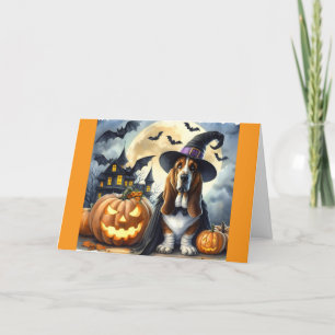 Carte Halloween de sorcière de chien mignon