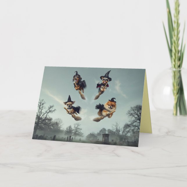 Carte Halloween de sorcière de chien mignon petit (Devant)
