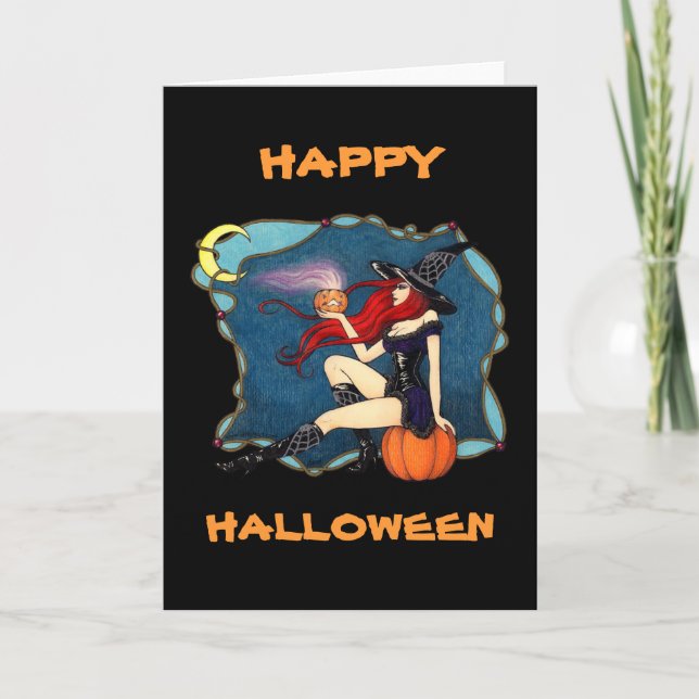 Carte Halloween de sorcière rousse (Devant)