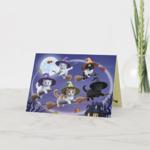 Carte Halloween de sorcières chatons mignons