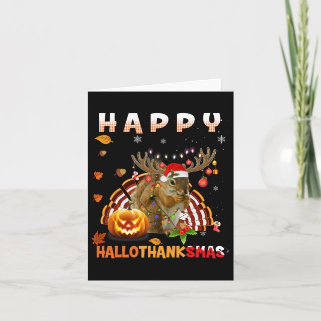 Carte Halloween D'Écureuil Et Joyeux Noël Happy Hallo (Devant)