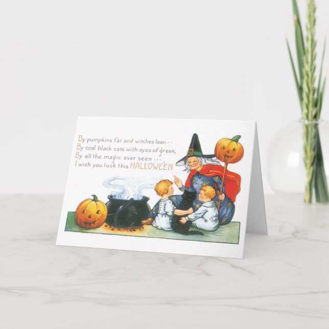 Carte Halloween démodé, sorcière (Devant)