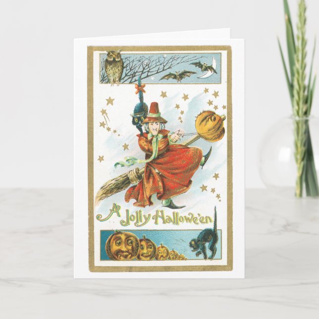 Carte Halloween démodé, sorcière (Devant)