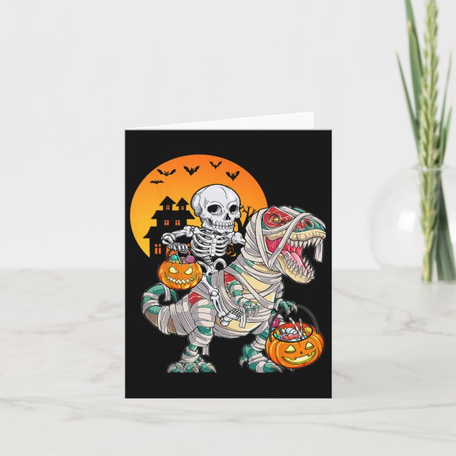 Carte Halloween Dinosaur T Rex Skeleton Scary Garçons En (Devant)