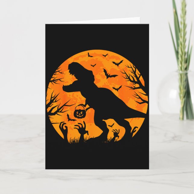 Carte Halloween Dinosaur T Rex With Pumpkin Dinosaur Hal (Devant)