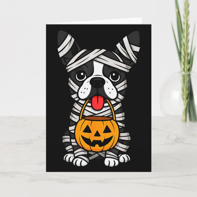 Carte Halloween Dog Boston Terrier Mummy Costume Men Wom (Devant)