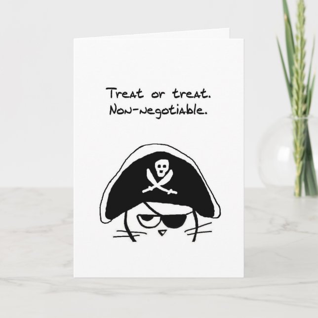 Carte Halloween drôle - Chat en colère est un pirate (Devant)