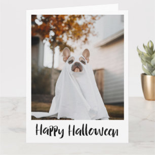 Carte Halloween drôle de chien en costume de fantô