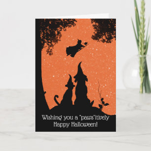 Carte Halloween drôle et mignonne chien et chat