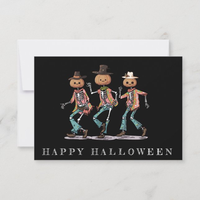 Carte Halloween drôles à trois squelettes (Devant)