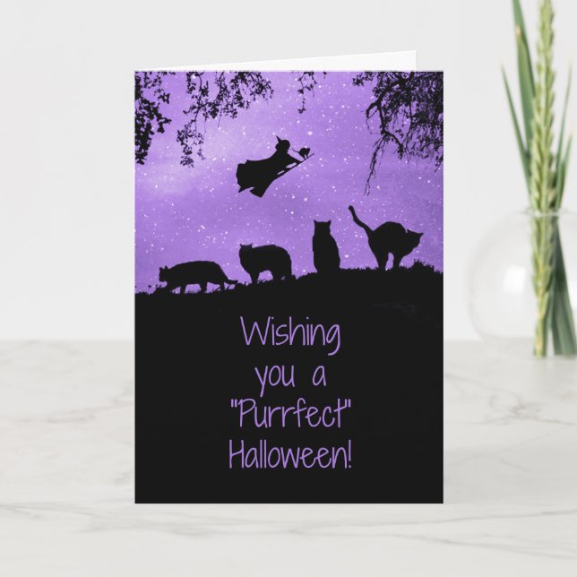 Carte Halloween du chat noir avec Witte Cute (Devant)