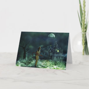 Carte Halloween éffrayant Grim Reaper et Haunted House