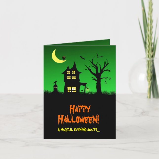 Carte Halloween éffrayant Haunted House (Devant)