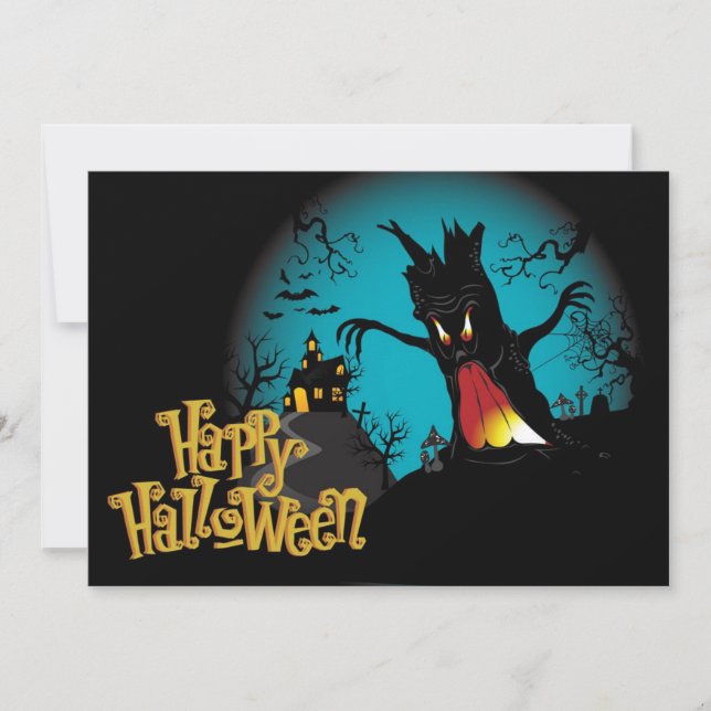 Carte Halloween effrayant Maison hantée avec arbre (Devant)
