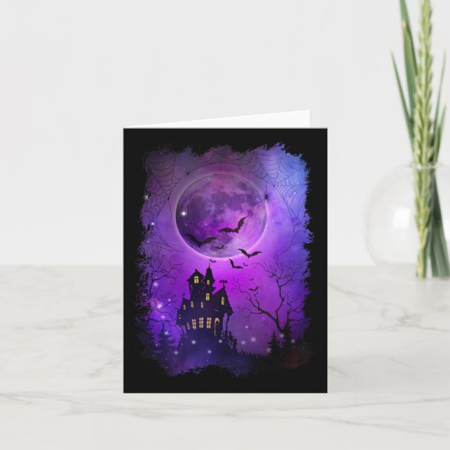 Carte Halloween éffrayant Maison Hantée Ts Et Lune De Sa (Devant)