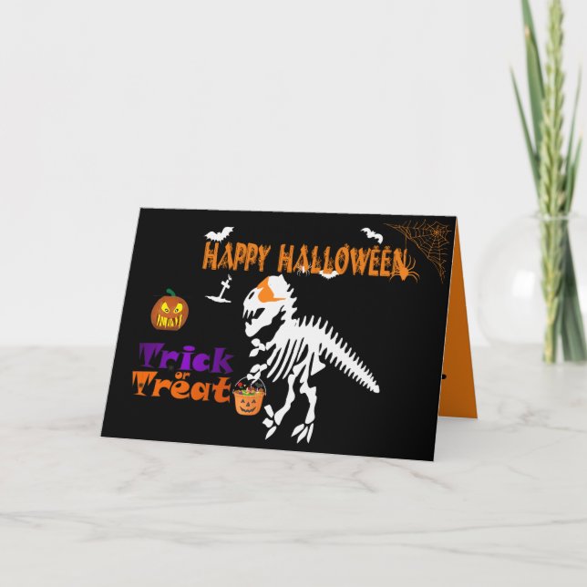 Carte Halloween éffrayant Saurus T-Rex heureux (Devant)
