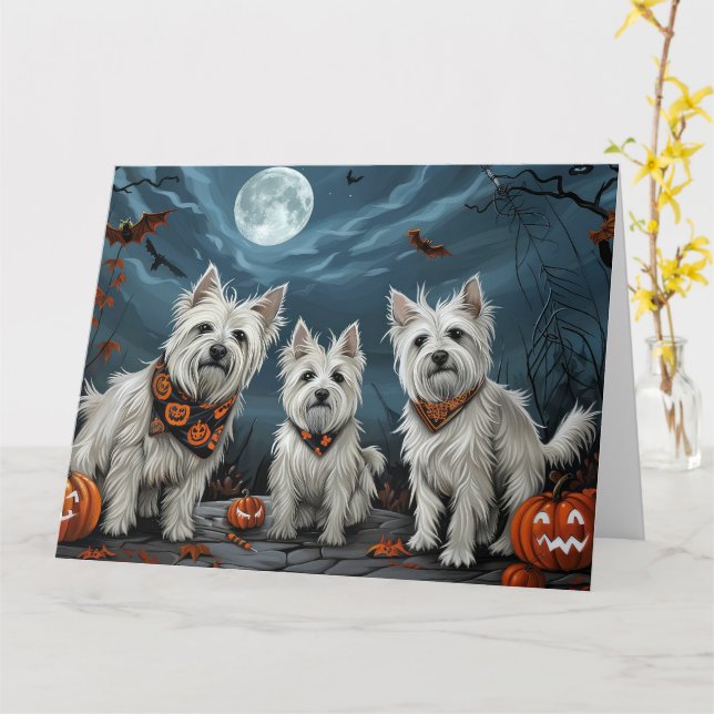 Carte Halloween Éffrayant West Highland (Fleur jaune)