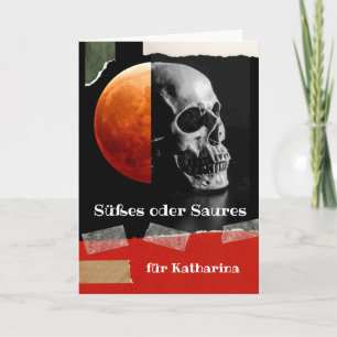 Carte Halloween en allemand sucré ou soif avec crâne