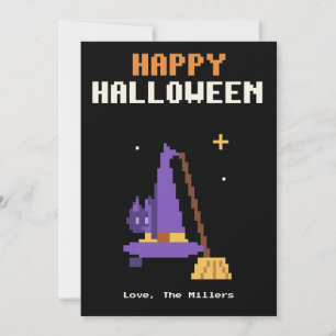 Carte Halloween en pixel art de chapeau de sorcièr