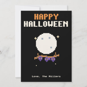 Carte Halloween en pixel art de chauves-souris et 
