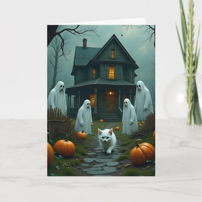 Carte Halloween et le chaton blanc (Devant)