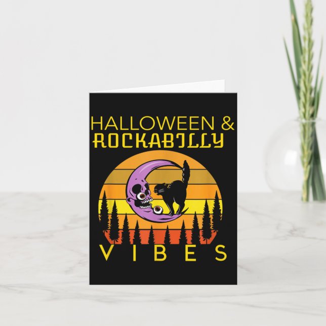 Carte Halloween Et Vibrations Rockabilly Chat Noir Et (Devant)