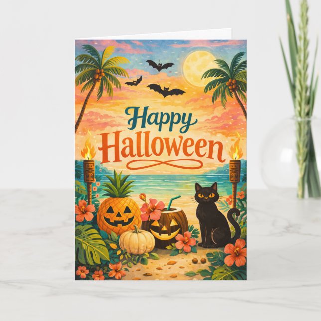 Carte Halloween Fantaisiste aux Couleurs Tropicales (Devant)