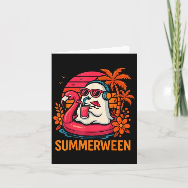 Carte Halloween Fantôme Funny Halloween Flamant rose d'é (Devant)