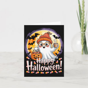 Carte Halloween fantôme mignon citrouille chauves-souris