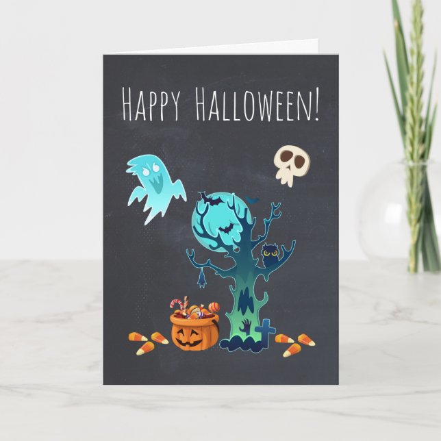 Carte Halloween Fantômes Créatures Chauves-Souris Crânes (Devant)