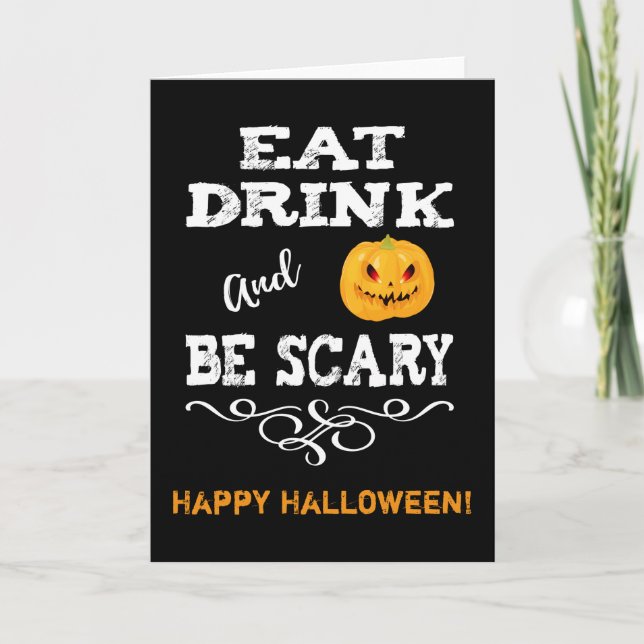 Carte Halloween fête manger Boire et être effrayant visa (Devant)