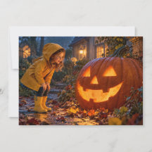 Carte Halloween Fille Rencontre Citrouille Géante