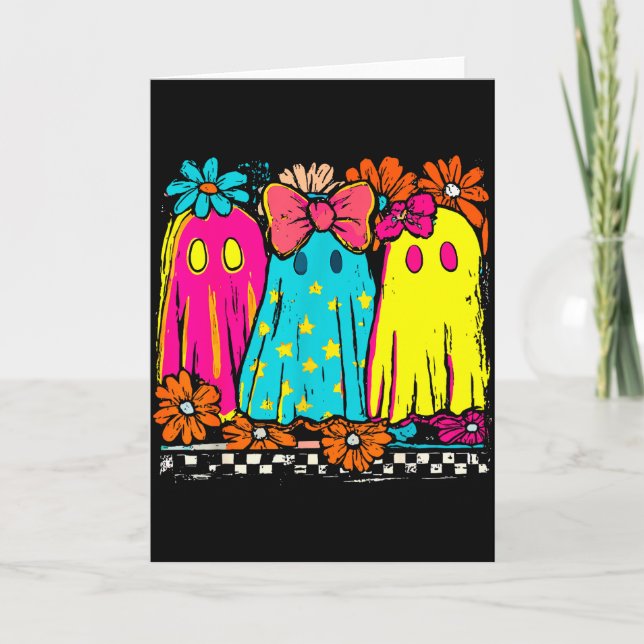Carte Halloween Floral Boo Ghost Cute Girly Bow Soky Vib (Devant)