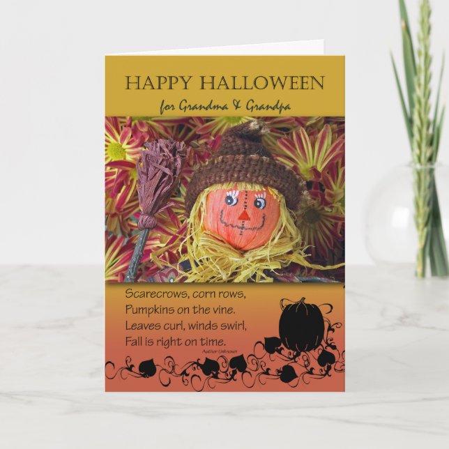 Carte Halloween for Grandparents, Scarecrow and Poem (Devant)