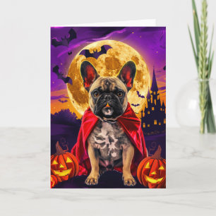 Carte Halloween Français Bulldog Vampire Citrouille effr