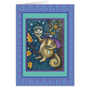 CARTE HALLOWEEN FUNNY, SQUIRREL DE COUCHER