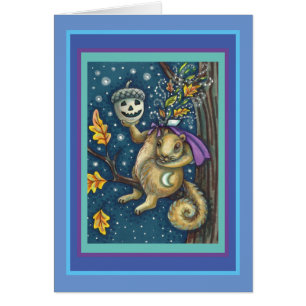 CARTE HALLOWEEN FUNNY, SQUIRREL DE COUCHER