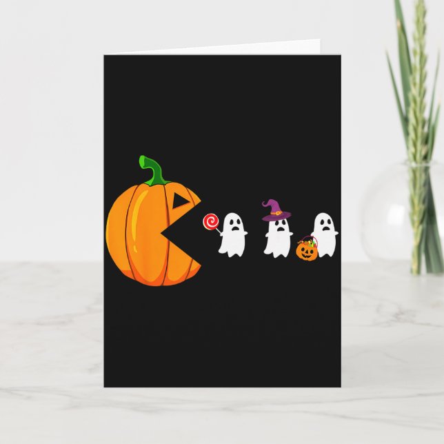 Carte Halloween Gamer Pumpkin Eating Ghost Costume Men B (Devant)