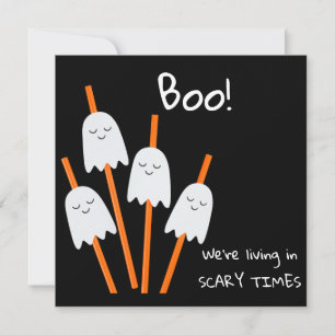 Carte Halloween Ghost Cartoon noir orange amusant plat