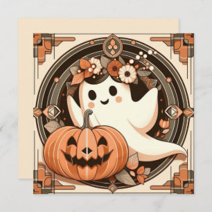 Carte Halloween Ghost et Jack-o'lantern Éffrayant