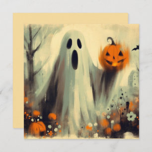 Carte Halloween Ghost et Jack-o'lantern Éffrayant