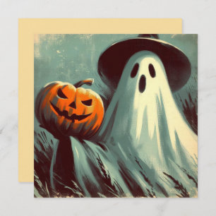 Carte Halloween Ghost et Jack-o'lantern Éffrayant