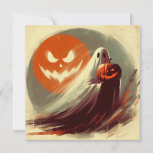 Carte Halloween Ghost et Jack-o'lantern Éffrayant