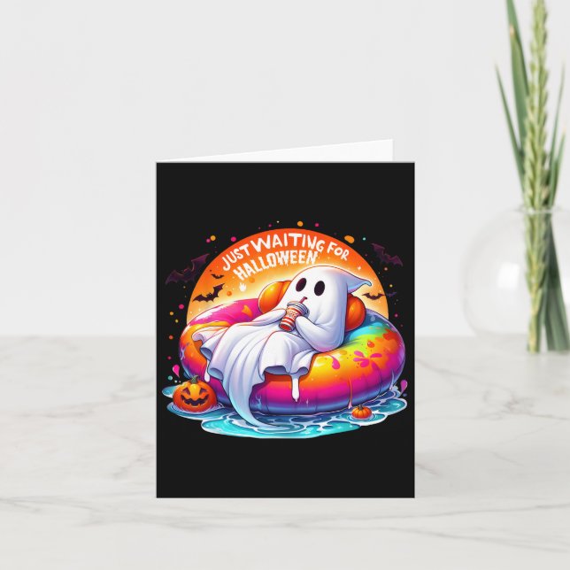 Carte Halloween Ghost Waiting Pool Flottant Citrouille a (Devant)