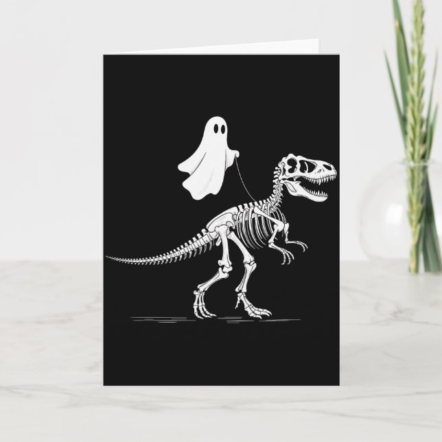 Carte Halloween Ghost Walking Dinosaur Skeleton T Rex Fu (Devant)