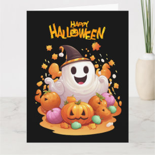 Carte Halloween : Ghosts mignons et famille Citrouille