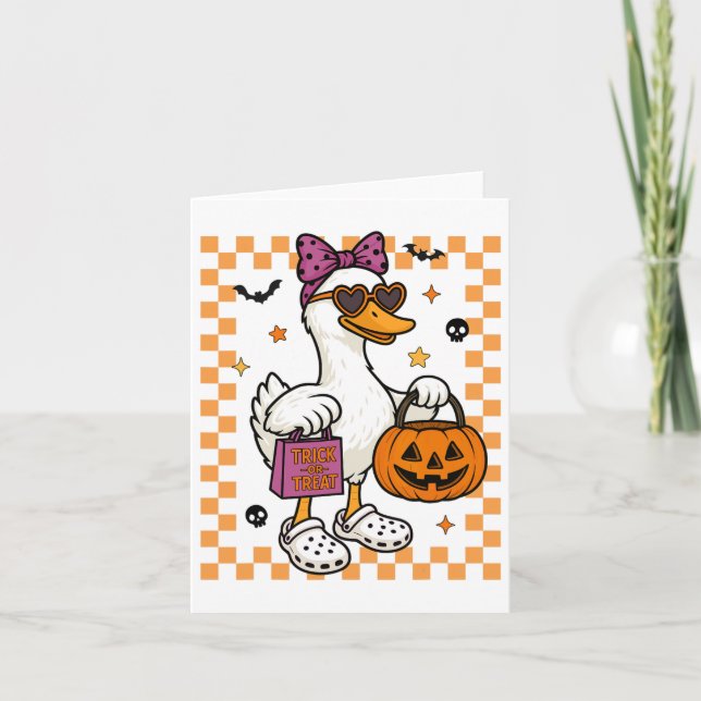 Carte Halloween Goose Ghost Bow Coquette Trucs Ou Traite (Devant)